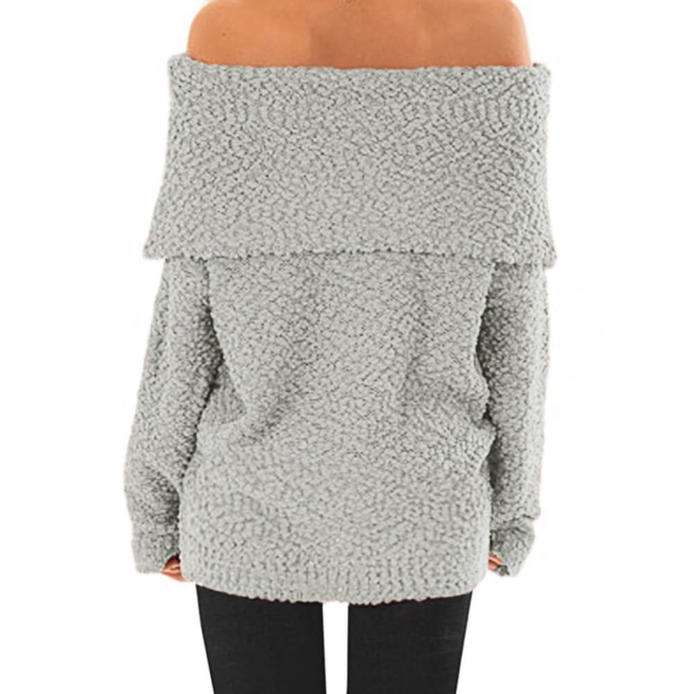 Gray Off The Shoulder Comfy Sweater - Picture 4 of 5